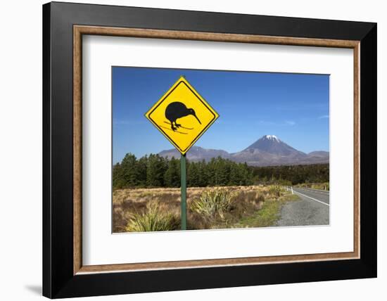 Mount Ngauruhoe with Kiwi Crossing Sign-Stuart-Framed Photographic Print