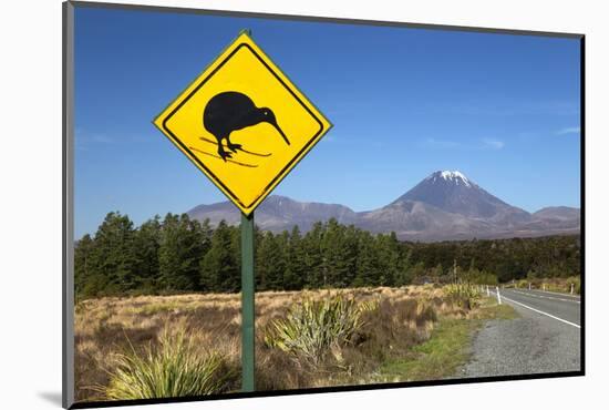 Mount Ngauruhoe with Kiwi Crossing Sign-Stuart-Mounted Photographic Print