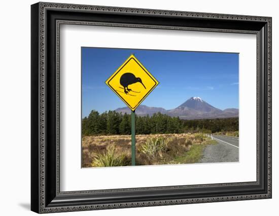 Mount Ngauruhoe with Kiwi Crossing Sign-Stuart-Framed Photographic Print