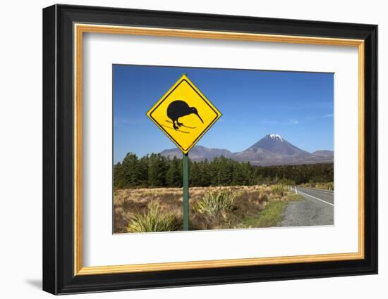 Mount Ngauruhoe with Kiwi Crossing Sign-Stuart-Framed Photographic Print