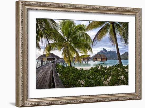 Mount Otemanu In The Distance Of The Over Water Bungalows At The Four Seasons Bora Bora-Karine Aigner-Framed Photographic Print