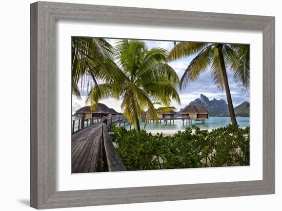 Mount Otemanu In The Distance Of The Over Water Bungalows At The Four Seasons Bora Bora-Karine Aigner-Framed Photographic Print