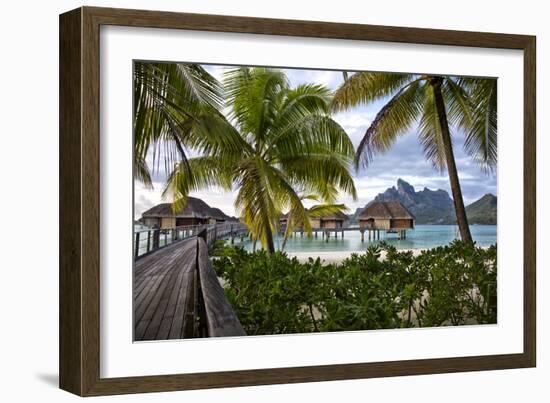 Mount Otemanu In The Distance Of The Over Water Bungalows At The Four Seasons Bora Bora-Karine Aigner-Framed Photographic Print