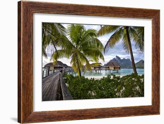 Mount Otemanu In The Distance Of The Over Water Bungalows At The Four Seasons Bora Bora-Karine Aigner-Framed Photographic Print