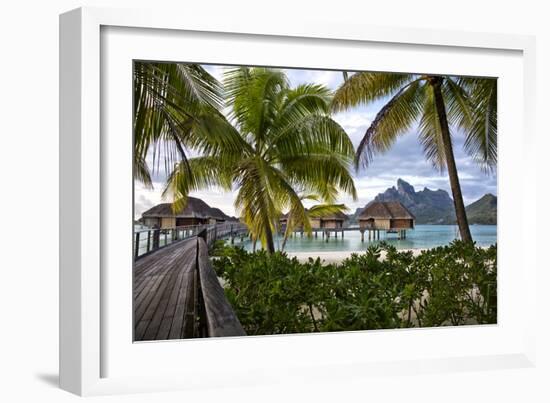 Mount Otemanu In The Distance Of The Over Water Bungalows At The Four Seasons Bora Bora-Karine Aigner-Framed Photographic Print