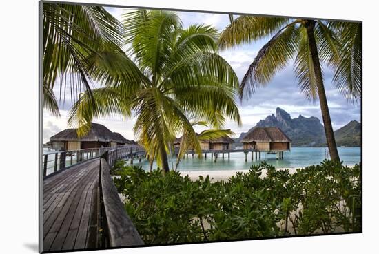 Mount Otemanu In The Distance Of The Over Water Bungalows At The Four Seasons Bora Bora-Karine Aigner-Mounted Photographic Print