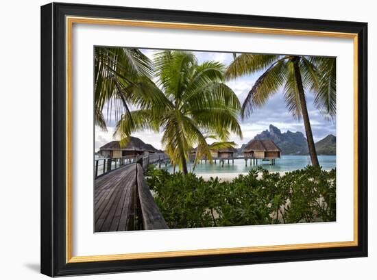 Mount Otemanu In The Distance Of The Over Water Bungalows At The Four Seasons Bora Bora-Karine Aigner-Framed Photographic Print