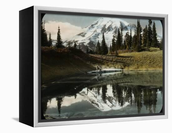 Mount Rainier and One of the Reflection Lakes, 1917-Ashael Curtis-Framed Premier Image Canvas