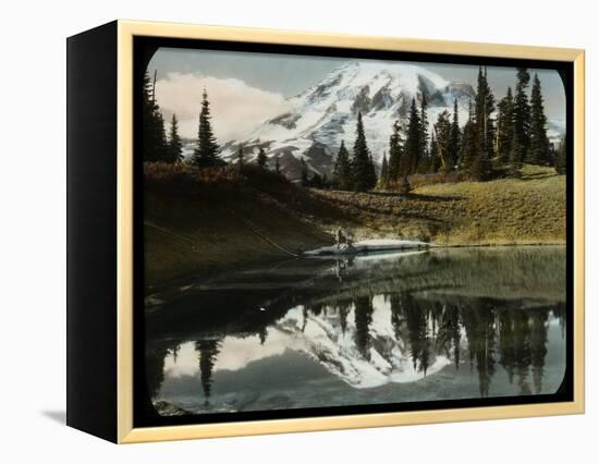 Mount Rainier and One of the Reflection Lakes, 1917-Ashael Curtis-Framed Premier Image Canvas