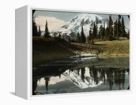 Mount Rainier and One of the Reflection Lakes, 1917-Ashael Curtis-Framed Premier Image Canvas