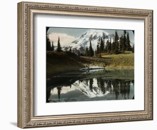 Mount Rainier and One of the Reflection Lakes, 1917-Ashael Curtis-Framed Giclee Print