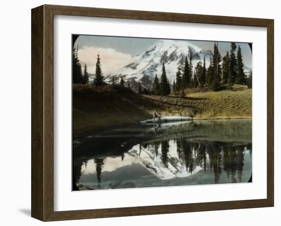 Mount Rainier and One of the Reflection Lakes, 1917-Ashael Curtis-Framed Giclee Print