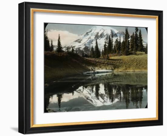 Mount Rainier and One of the Reflection Lakes, 1917-Ashael Curtis-Framed Giclee Print