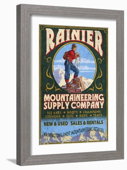 Mount Rainier - Mountaineering Supply Company-Lantern Press-Framed Art Print