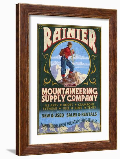 Mount Rainier - Mountaineering Supply Company-Lantern Press-Framed Art Print