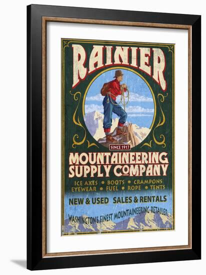 Mount Rainier - Mountaineering Supply Company-Lantern Press-Framed Art Print