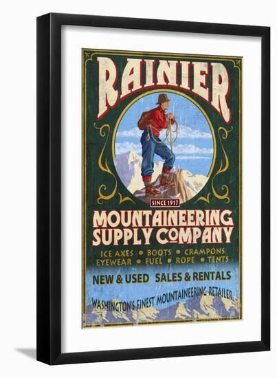 Mount Rainier - Mountaineering Supply Company-Lantern Press-Framed Art Print