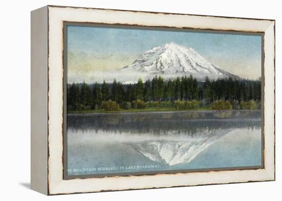 Mount Rainier Nat'l Park, Washington - View of Mt. Rainier Mirrored in Lake Spanaway, c.1912-Lantern Press-Framed Stretched Canvas