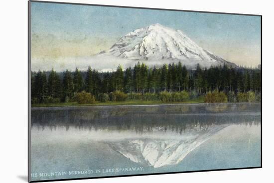 Mount Rainier Nat'l Park, Washington - View of Mt. Rainier Mirrored in Lake Spanaway, c.1912-Lantern Press-Mounted Art Print