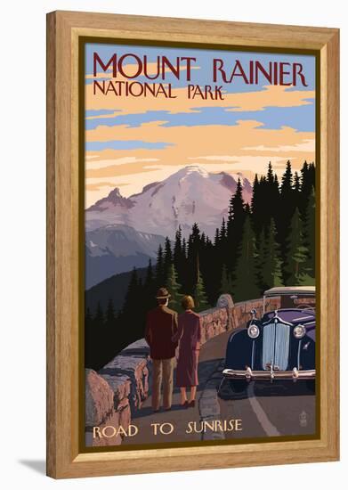 Mount Rainier National Park - Road to Sunrise-Lantern Press-Framed Stretched Canvas