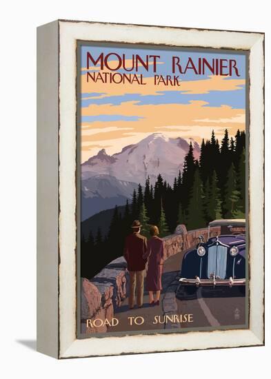 Mount Rainier National Park - Road to Sunrise-Lantern Press-Framed Stretched Canvas