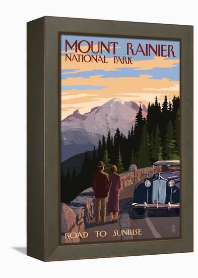 Mount Rainier National Park - Road to Sunrise-Lantern Press-Framed Stretched Canvas