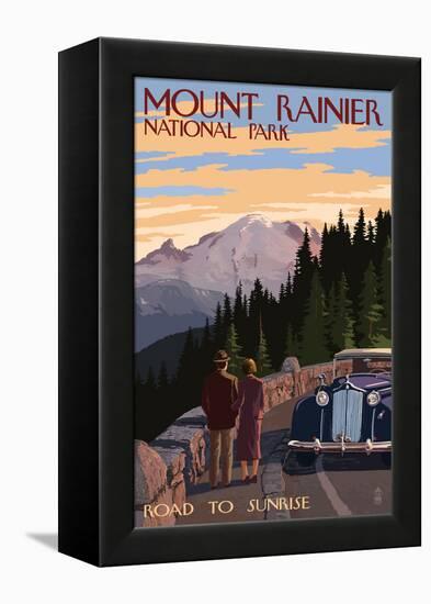 Mount Rainier National Park - Road to Sunrise-Lantern Press-Framed Stretched Canvas