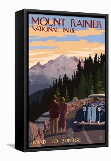 Mount Rainier National Park - Road to Sunrise-Lantern Press-Framed Stretched Canvas