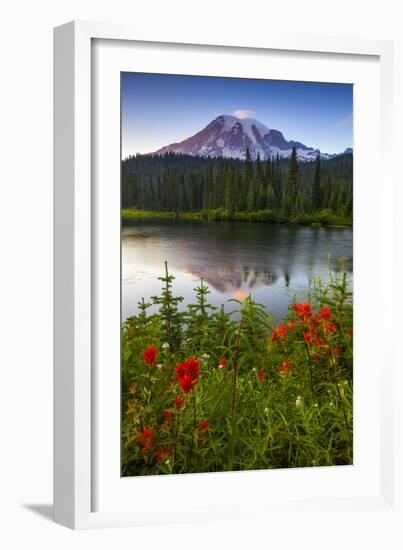 Mount Rainier National Park, Washington: Sunset At Reflection Lakes With Mount Rainier In The Bkgd-Ian Shive-Framed Photographic Print