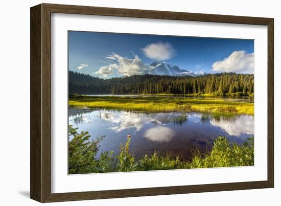 Mount Rainier National Park, Washinton: Sunset At Reflection Lakes With Mount Rainier Bkgd-Ian Shive-Framed Photographic Print