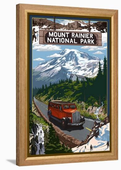 Mount Rainier National Park-Lantern Press-Framed Stretched Canvas