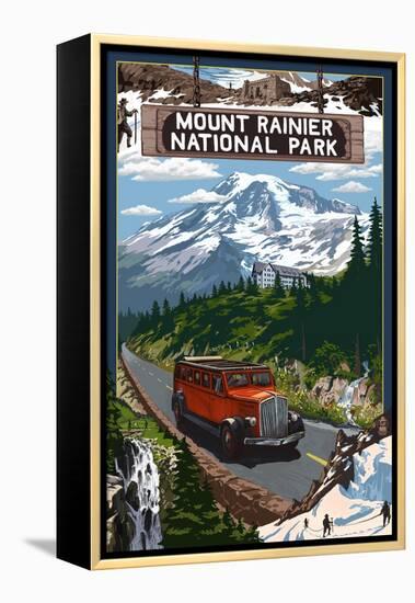 Mount Rainier National Park-Lantern Press-Framed Stretched Canvas