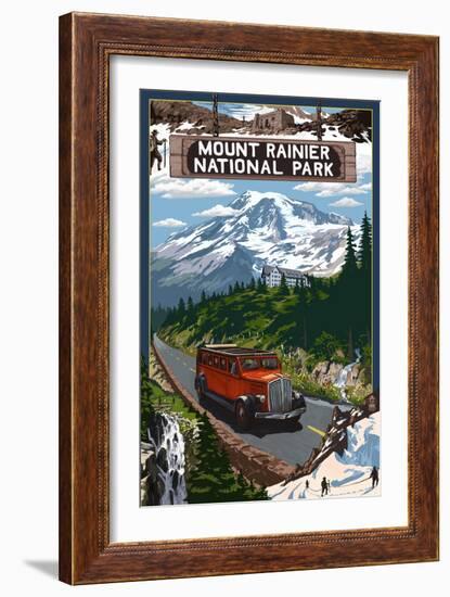 Mount Rainier National Park-Lantern Press-Framed Premium Giclee Print
