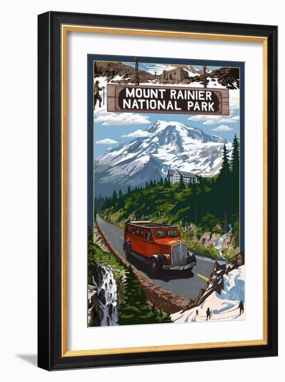 Mount Rainier National Park-Lantern Press-Framed Premium Giclee Print