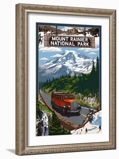 Mount Rainier National Park-Lantern Press-Framed Art Print