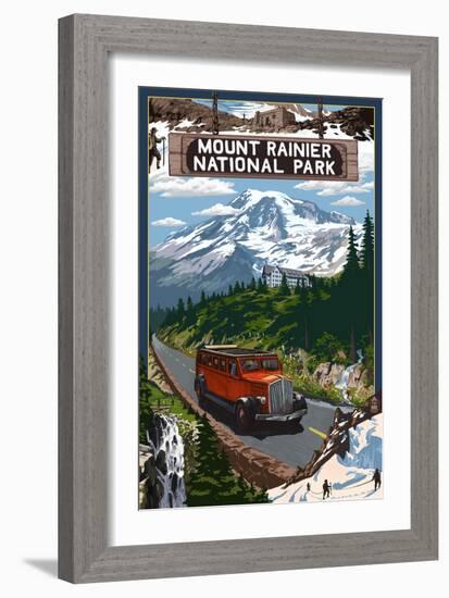 Mount Rainier National Park-Lantern Press-Framed Art Print