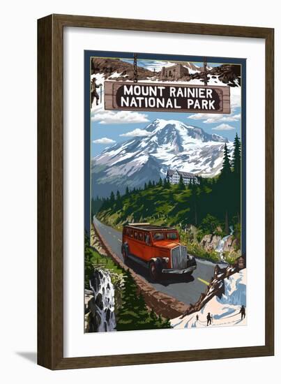 Mount Rainier National Park-Lantern Press-Framed Art Print