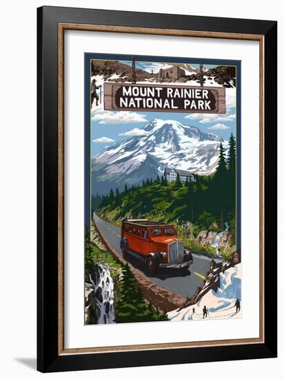 Mount Rainier National Park-Lantern Press-Framed Art Print