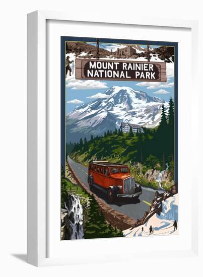 Mount Rainier National Park-Lantern Press-Framed Art Print