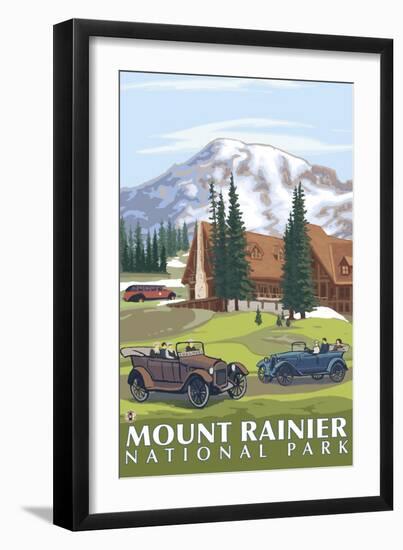 Mount Rainier, Paradise Lodge and Chalmers-Lantern Press-Framed Art Print