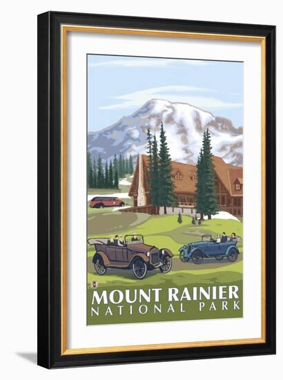 Mount Rainier, Paradise Lodge and Chalmers-Lantern Press-Framed Art Print