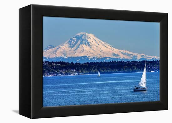 Mount Rainier Puget Sound North Seattle Snow Mountain Sailboats, Washington State-William Perry-Framed Premier Image Canvas