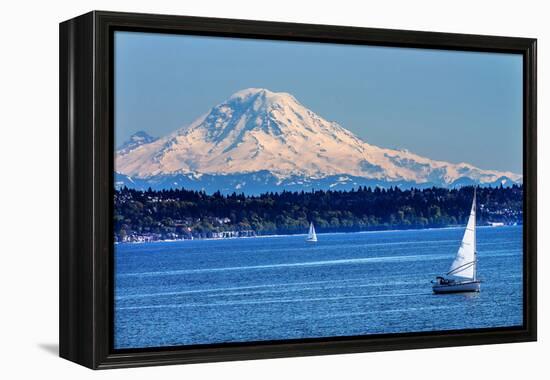 Mount Rainier Puget Sound North Seattle Snow Mountain Sailboats, Washington State-William Perry-Framed Premier Image Canvas