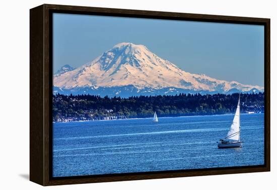 Mount Rainier Puget Sound North Seattle Snow Mountain Sailboats, Washington State-William Perry-Framed Premier Image Canvas