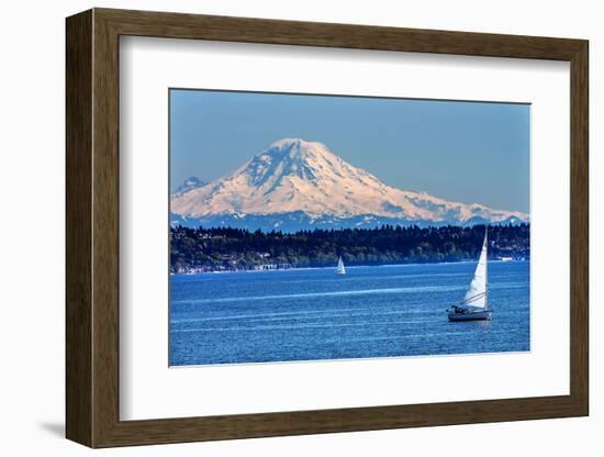 Mount Rainier Puget Sound North Seattle Snow Mountain Sailboats, Washington State-William Perry-Framed Photographic Print