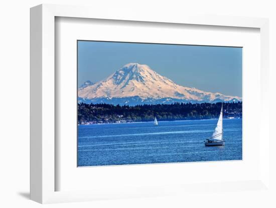 Mount Rainier Puget Sound North Seattle Snow Mountain Sailboats, Washington State-William Perry-Framed Photographic Print