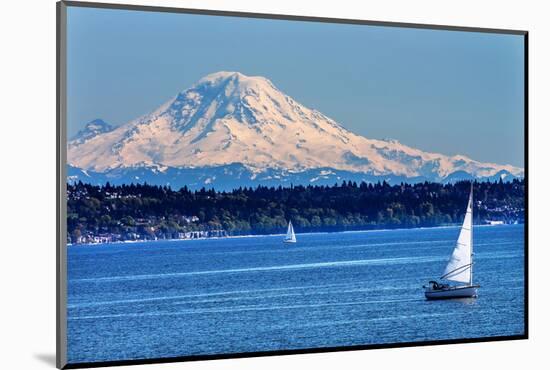 Mount Rainier Puget Sound North Seattle Snow Mountain Sailboats, Washington State-William Perry-Mounted Photographic Print