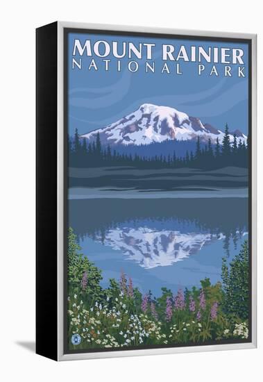 Mount Rainier, Reflection Lake-Lantern Press-Framed Stretched Canvas