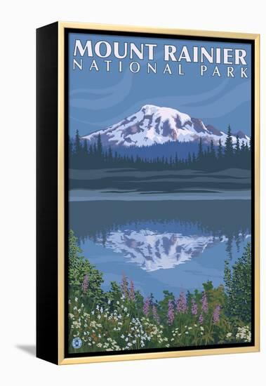 Mount Rainier, Reflection Lake-Lantern Press-Framed Stretched Canvas