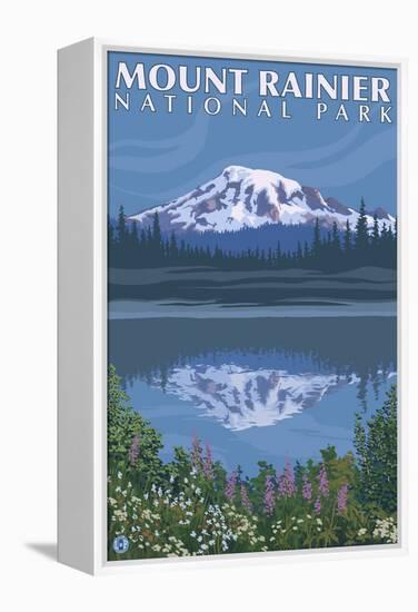 Mount Rainier, Reflection Lake-Lantern Press-Framed Stretched Canvas